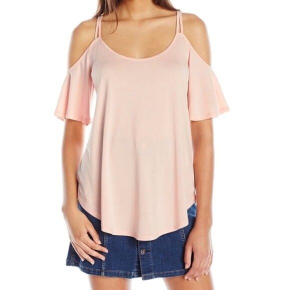 Saks Fifth Avenue Pink Cold Shoulder Top - Picture 1 of 7
